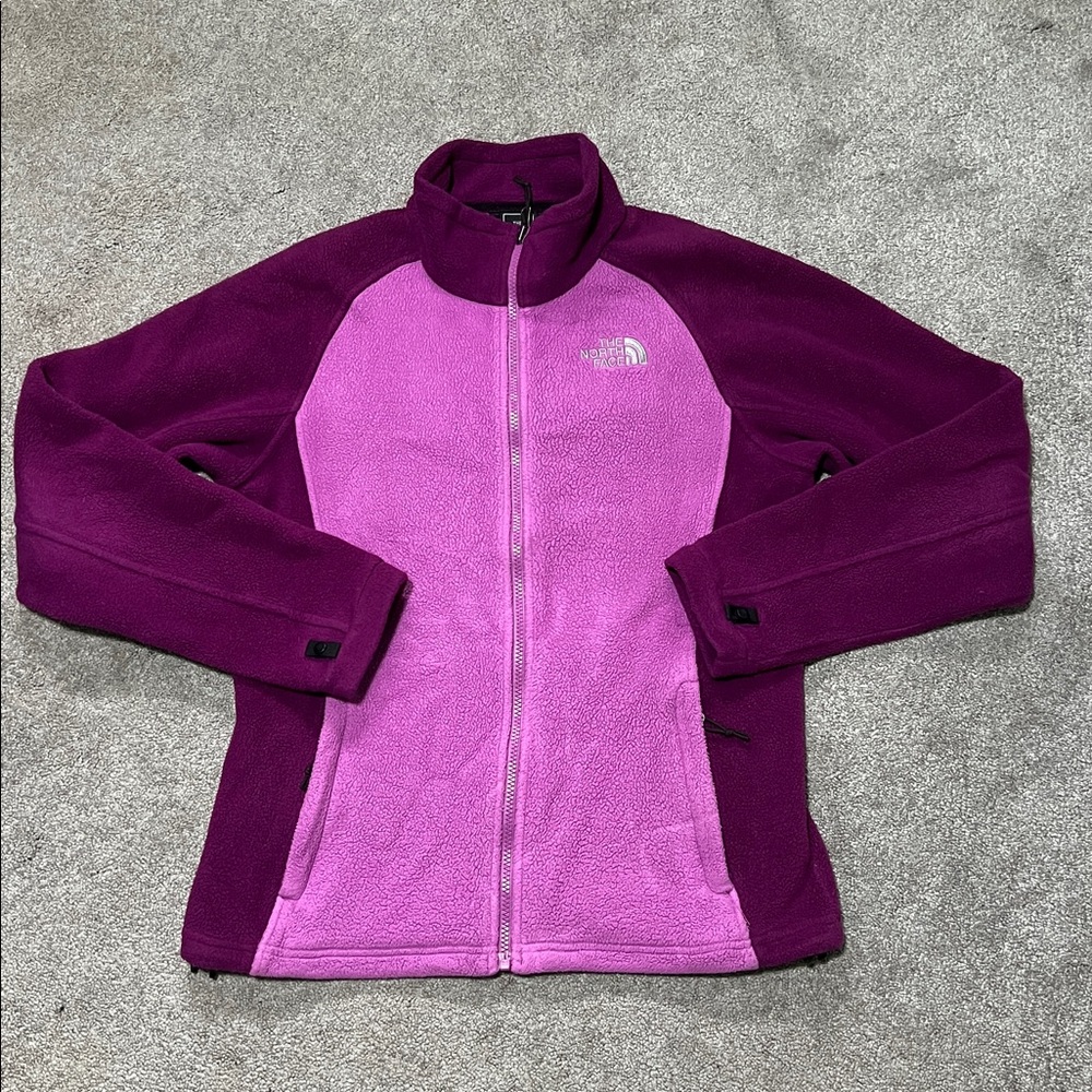 The North Face Women’s Pink Fuschia Color Block Fleece Zip Up Jacket medium